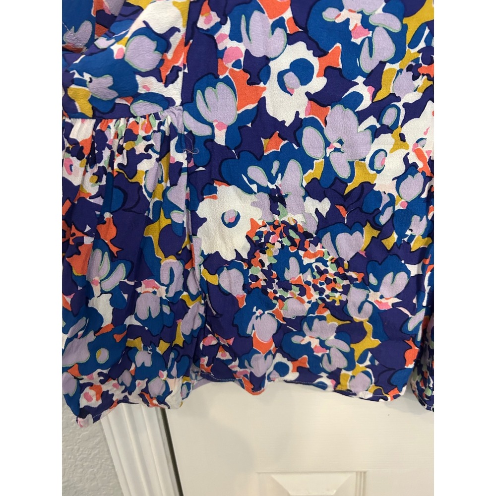 Maeve Anthropologie Floral Print Viscose Blouse Blue Purple XS Short‎ Sleeve Top - Picture 8 of 8